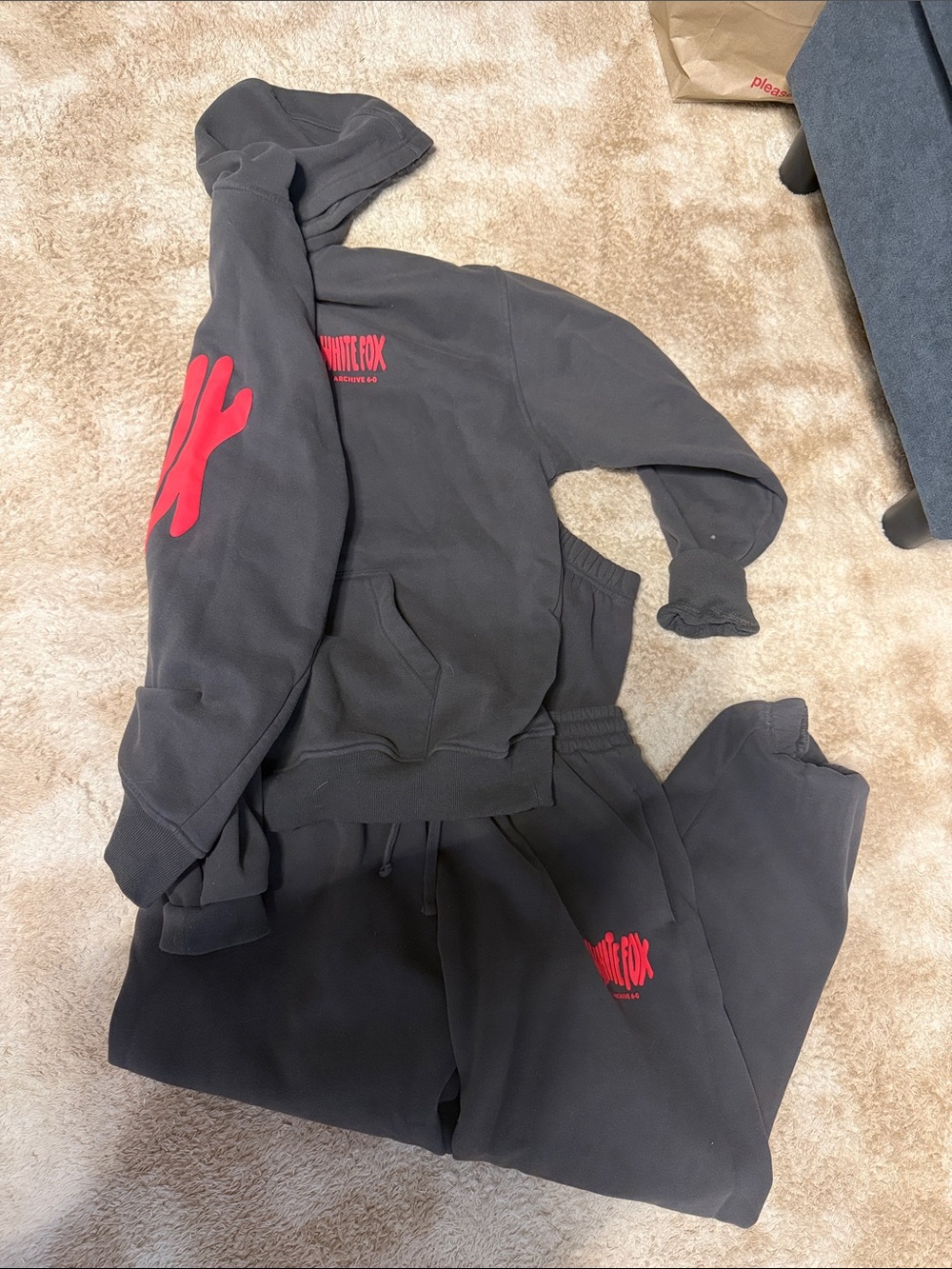 WHITE FOX Black Hoodie & Sweatpants Set with Red Logo